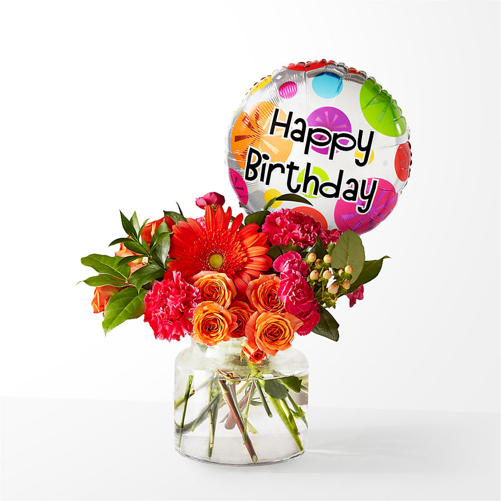 Fiesta Bouquet with Birthday Balloon – FLEUR D'AMOUR, Huntersville NC