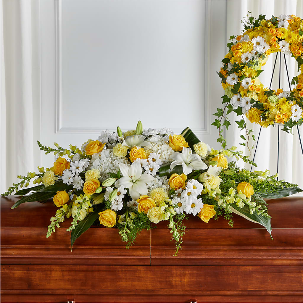Golden Harmony Casket Spray – FLEUR D'AMOUR, Huntersville NC