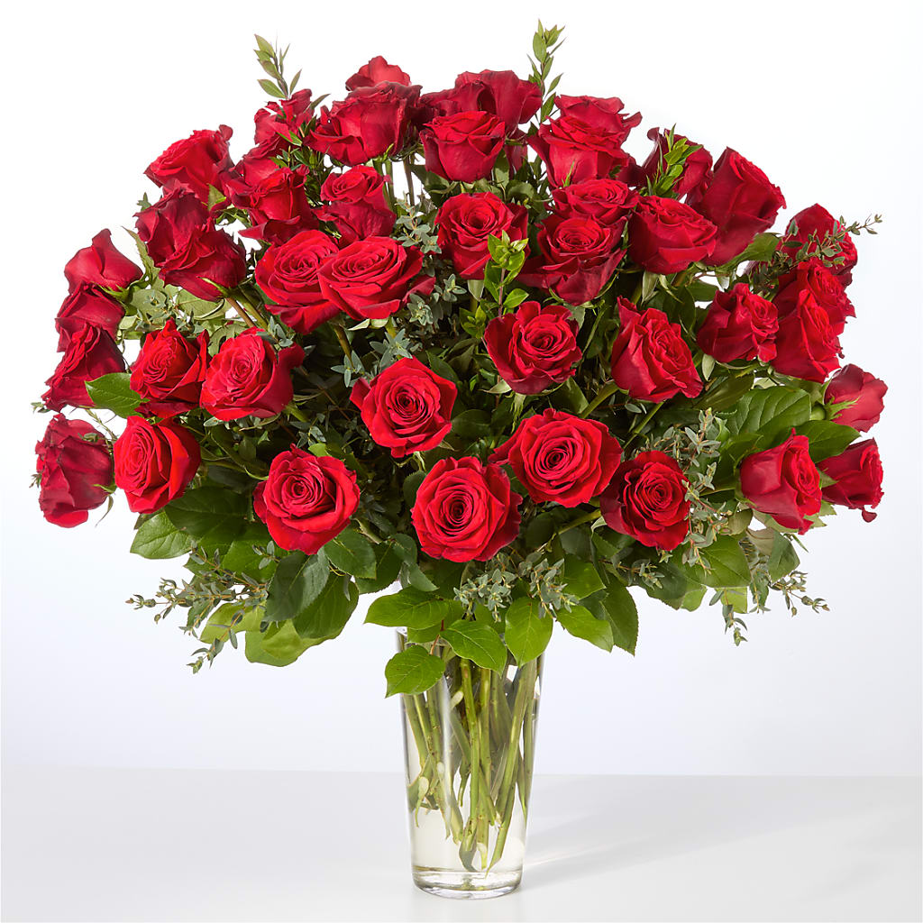 Forever Yours Fifty Stem Red Rose Bouquet – FLEUR D'AMOUR, Huntersville NC