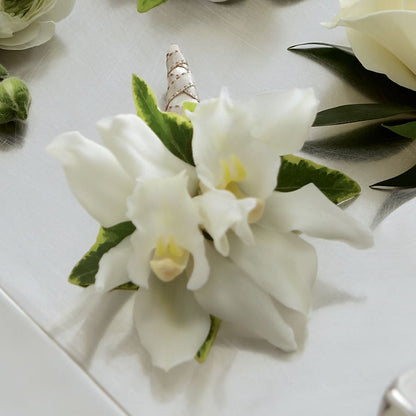 White Mini Cymbidium Boutonniere – FLEUR D'AMOUR, Huntersville NC